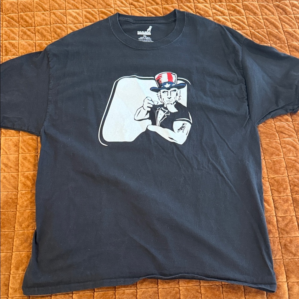 Black Graphic T-Shirt with Patriotic Design